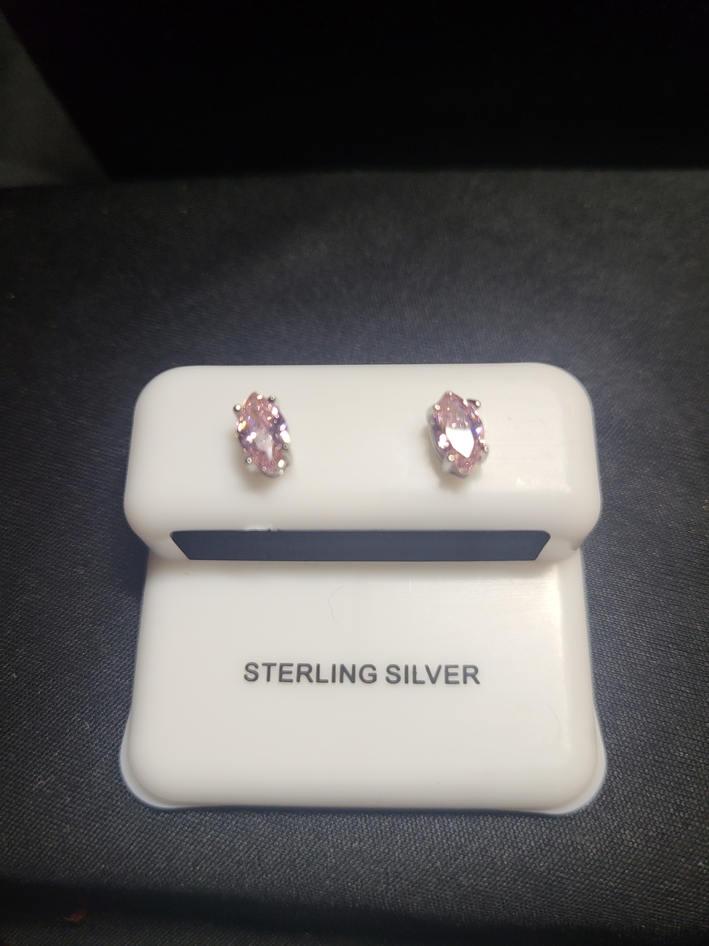 Sterling Silver Pink Oval Cubic Zirconia Stud Earrings